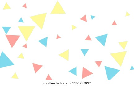 Many Blue, Pink and Yellow Triangles of Different Size on White Background