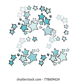 Many Blue Stars of Different Color Tone and Size on White Background