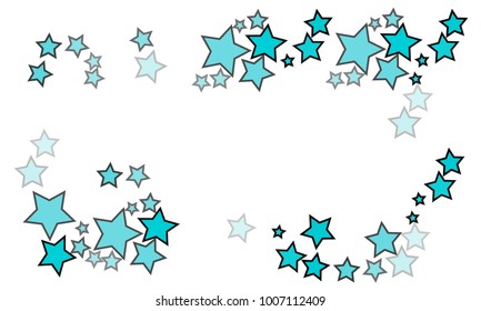 Many Blue Stars of Different Size and Opacity with Dark Blue Border on White Background