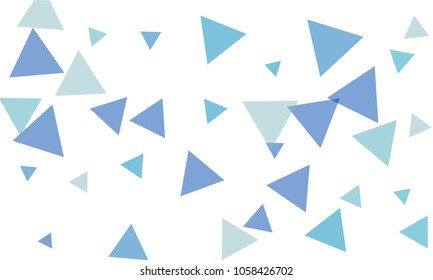 Many Blue Triangles of Different Size on White Background