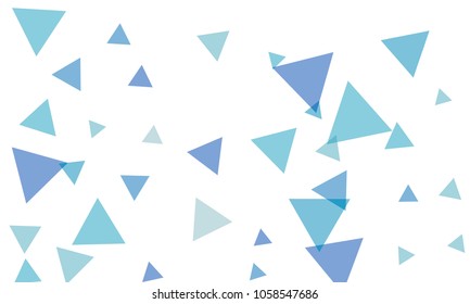 Many Blue Triangles of Different Size on White Background