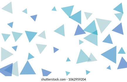 Many Blue Triangles of Different Size on White Background