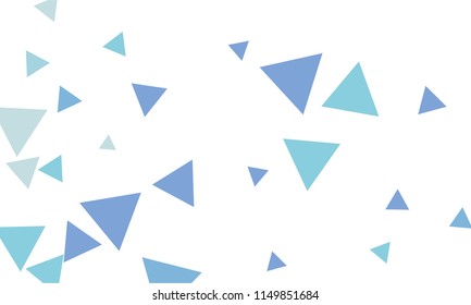 Many Blue Triangles of Different Size on White Background