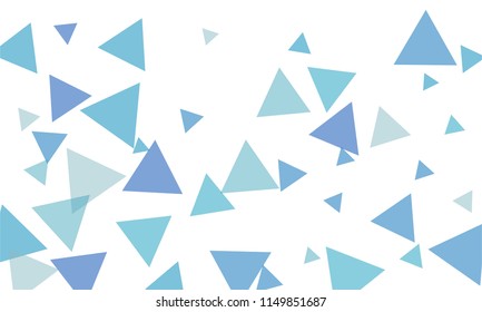 Many Blue Triangles of Different Size on White Background