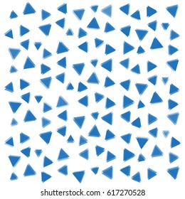 Many Blue Triangles of Different Size and Color Tone on White Background