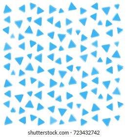 Many Blue Triangles of Different Size on White Background