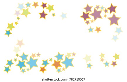 Many Blue, Violet, Orange and Green Stars on White Background