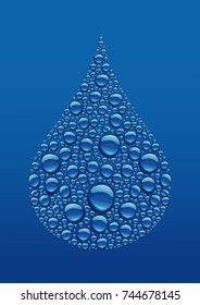 many blue water drops creating drop shape