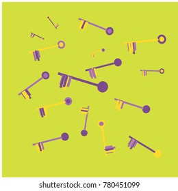 Many Blue and Yellow Keys on Green Background