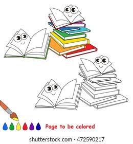 Many books to be colored. Coloring book to educate kids. Learn colors. Visual educational game. Simple level. Coloring pages.