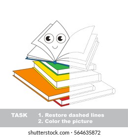 Many Books. Dot to dot educational game for kids. Half tracing worksheet to be colored.