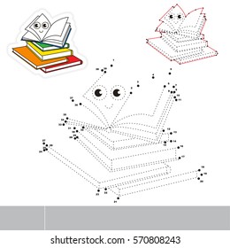 Many Books. Dot to dot educational game for kids. Trace by numbers.