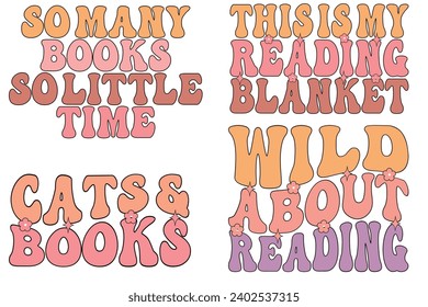 So Many Books, so Little Time, This is My Reading Blanket, Wild About Reading, cat and books retro wavy T-shirt