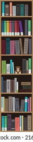 many books on the bookshelf vector illustration