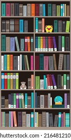 many books on the bookshelf vector illustration