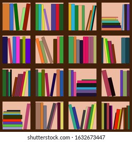 
Many books on the shelves of the library or in the bookstore. Cover design, seamless background