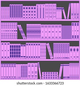 Many books on the shelves of the library or in the bookstore. Cover design, seamless background
