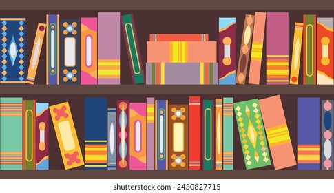 Many books on shelves in library