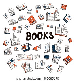 Many books sketchy background - vector illustration