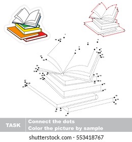 Many Books in vector to be traced by numbers, the dot to dot educational kid game with simple game level for preschool kids.