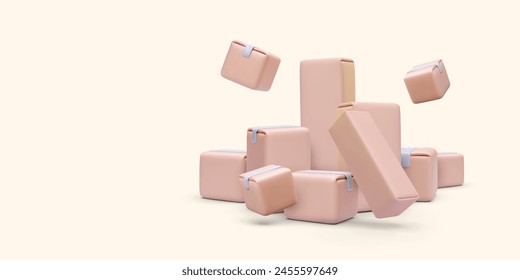 Many boxes collected in one place in 3d realistic style isolated on a light background. Western illustration