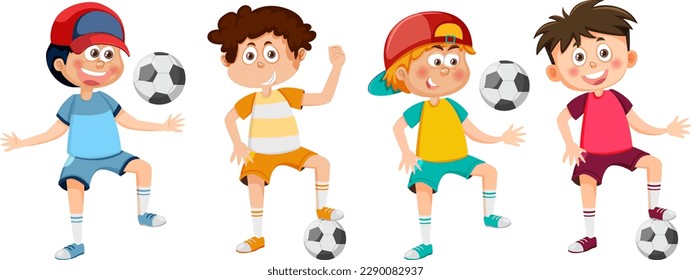Many Boys Playing Football Vector illustration