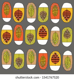 Many bright autumn trees under the first snow on a gray background. Individual elements for the design of printing, packaging.
