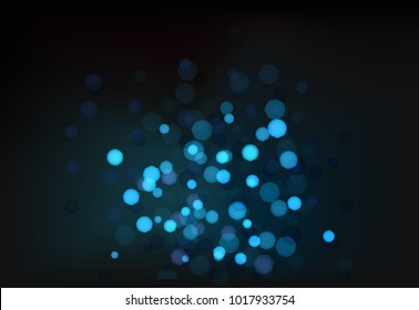 Muchas luces azules brillantes en el fondo oscuro. Ilustración vectorial de efecto fotográfico