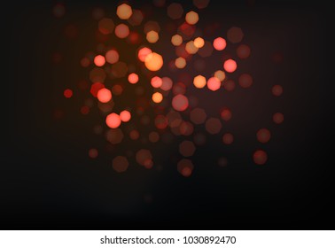Many bright blured lights on dark background. Photo effect vector illustration