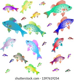 Many bright colorful fish. Vector illustration