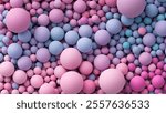 Many bright pink purple blue random soft balls. Huge pile of colorful smooth gradient balls in various sizes. Colorful balloons wall decoration. Dynamic and vibrant spheres texture. Vector background