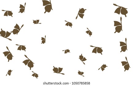 Many Brown Butterflies on White Background
