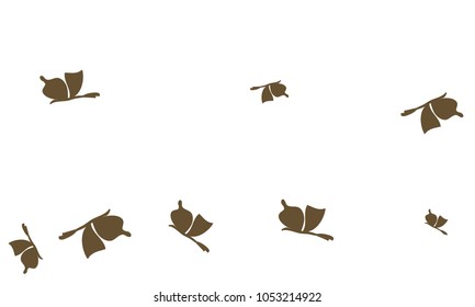 Many Brown Butterflies on White Background