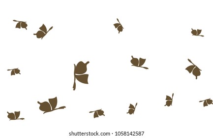 Many Brown Butterflies on White Background