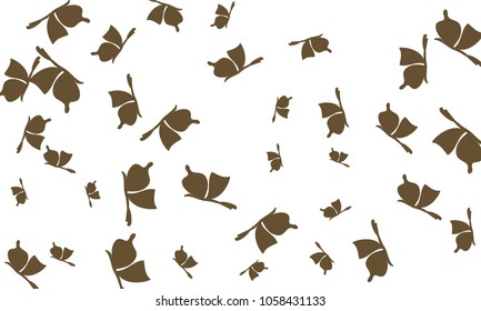 Many Brown Butterflies on White Background