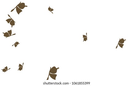 Many Brown Butterflies on White Background