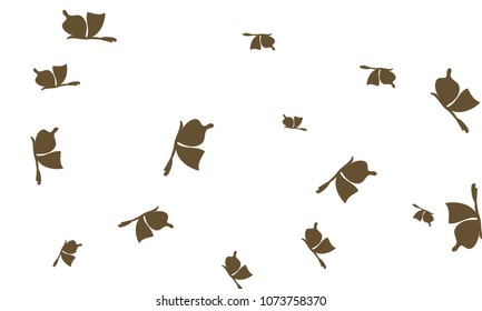 Many Brown Butterflies on White Background