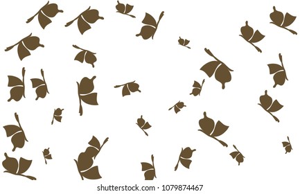 Many Brown Butterflies on White Background