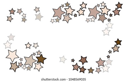Many Brown and Grey Stars of Different Opacity and Size on White Background