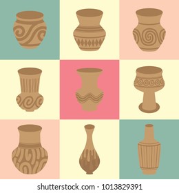 many brown vases jar earthenware background illustration