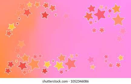 Many Brown, Yellow and Red Stars on Orange and Pink Gradient Background