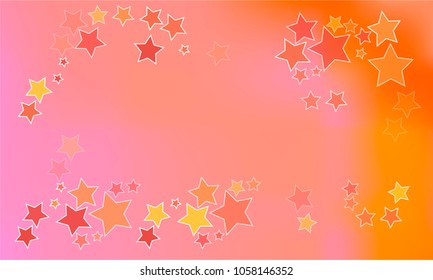 Many Brown, Yellow and Red Stars on Orange and Pink Gradient Background