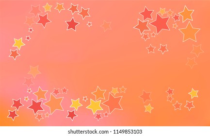 Many Brown, Yellow and Red Stars on Orange and Pink Gradient Background