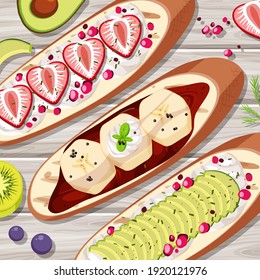 Many bruschetta toast on the table close up view illustration