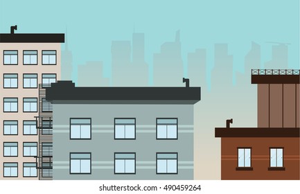 Many building landscape vector art illustration of silhouette