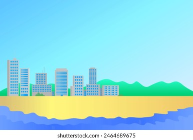 Rascacielos de muchos edificios con playa, fondo de verano