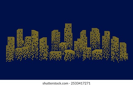 Many building skyscraper futuristic style at night. architecture banner backdrop.