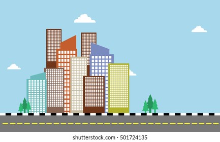 Many building of vector art illustration silhouettes