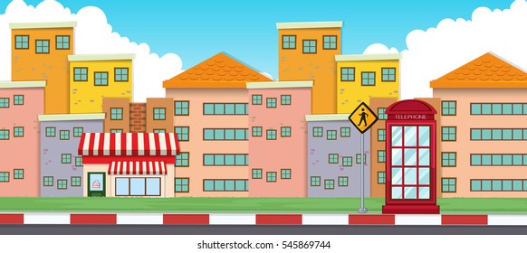 Many buildings in the village illustration