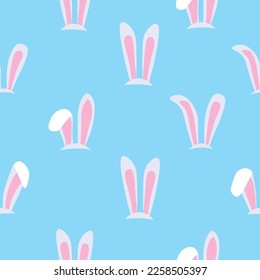 Muchos oídos de conejito con fondo azul claro. Patrón de diseño